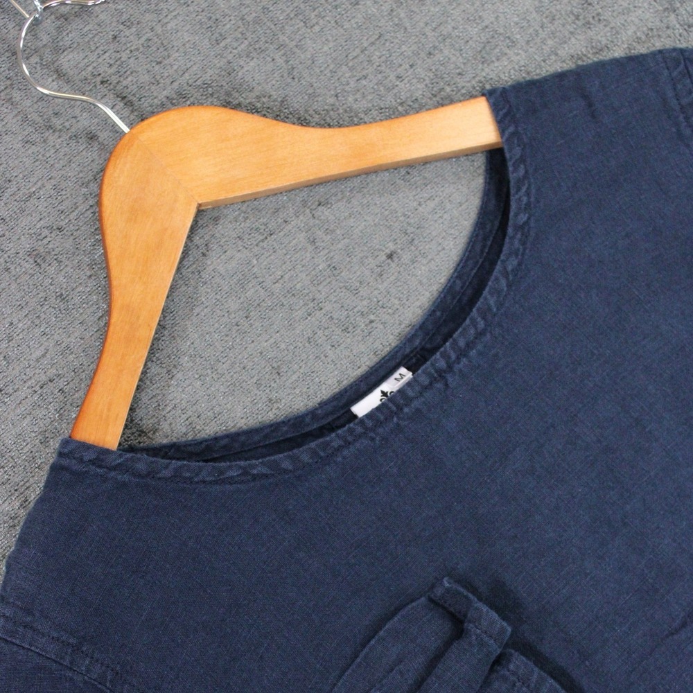 Crown Linen Designs Navy Blue 100% Linen Ruffle Sleeve Tunic Top Mens Size M